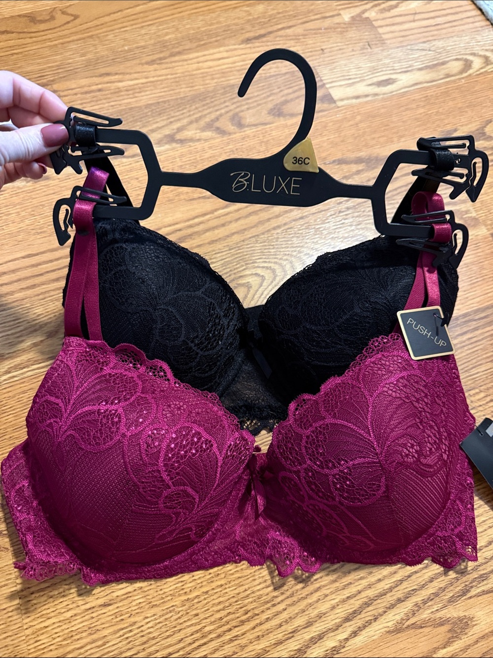 Luxe Push-Up Lace Bra Set - Black & Berry